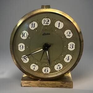 VTG Linden Shelf Mantle Travel Alarm Clock Wind Bell Glow Hands Germany -WORKS!!